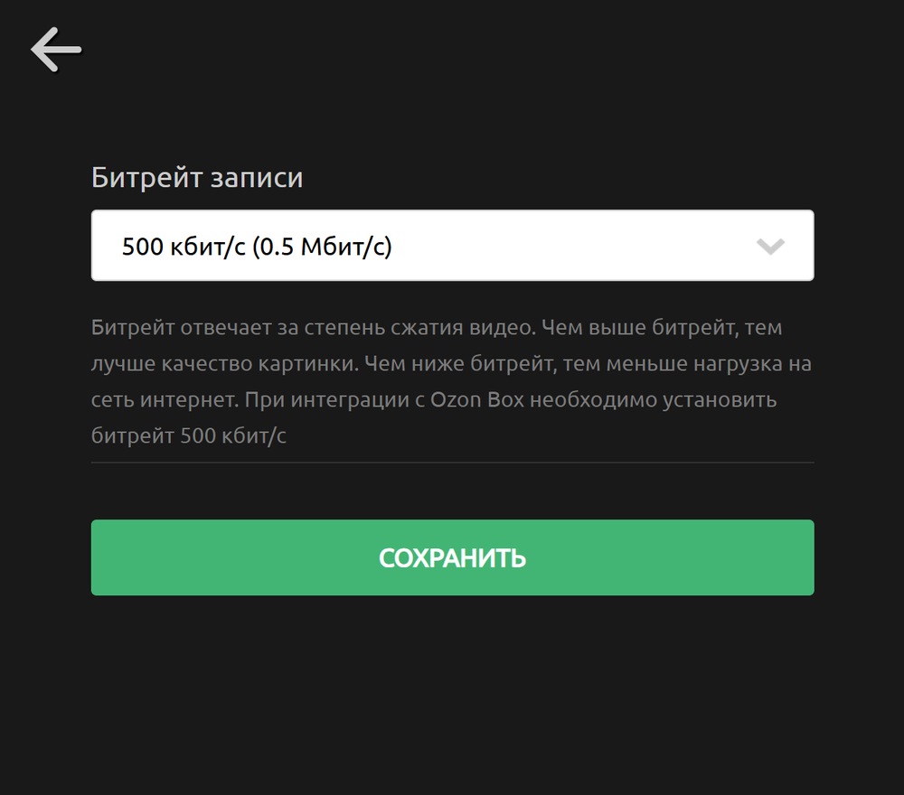 Битрейт записи 500 кбит/с