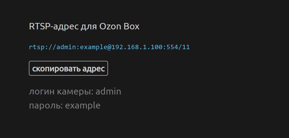 RTSP-адрес камеры для Ozon Box