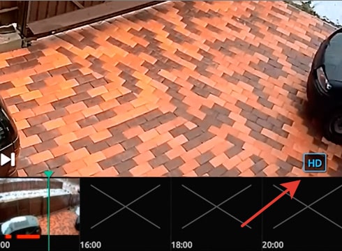 Личный кабинет системы видеонаблюдения WebGlazok - кнопка HD для переключения качества просмотра видео