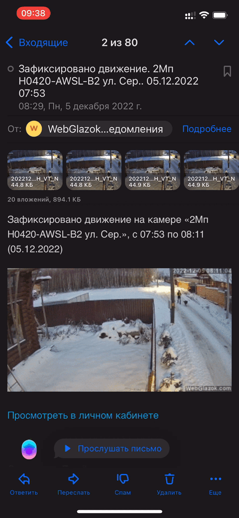 Уведомление об обнаружении движения в кадре