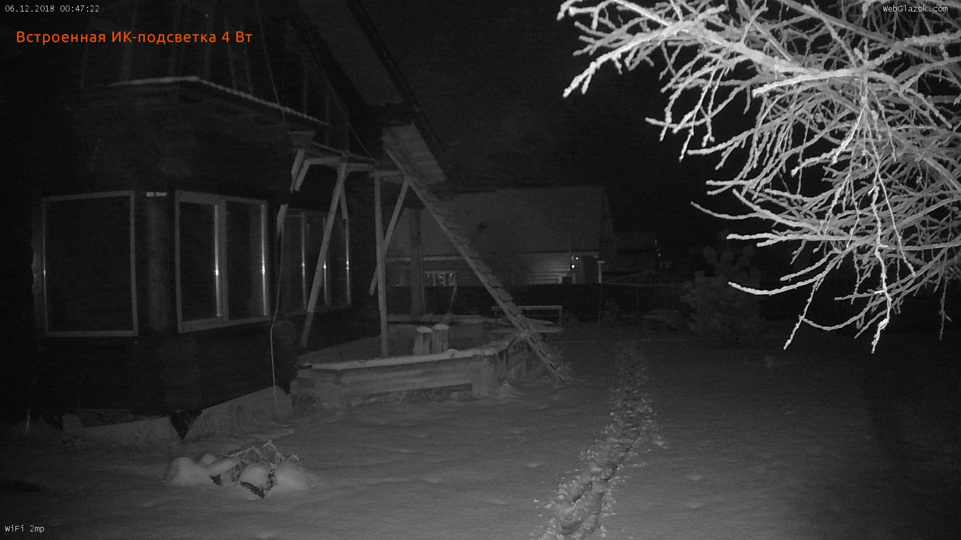 Пример снимка в полной темноте со встроенной в камеру ИК-подсветкой 4 Вт