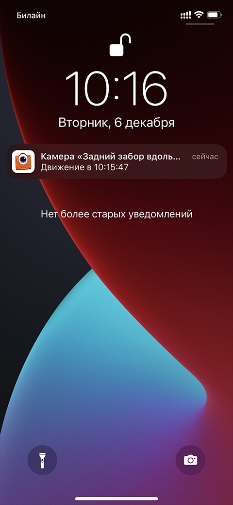 Push-уведомлением об обнаружении движения