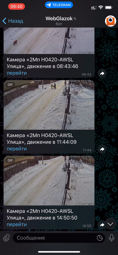 Telegram-уведомлением об обнаружении движения